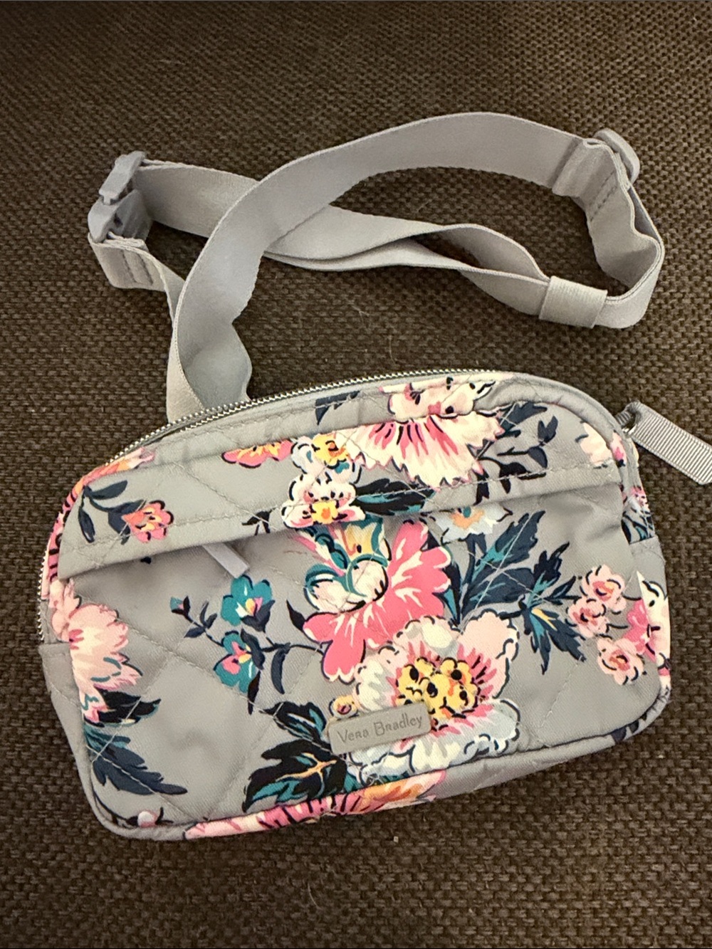 Vera Bradley Gray Floral Quilted Crossbody with Pink & Teal Accents